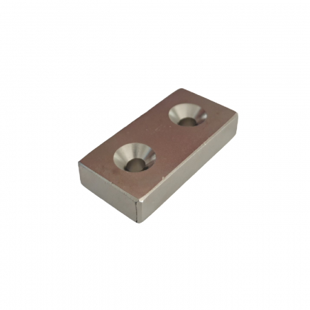 Hobby si gadgeturi - Magnet neodim 50x25x10 mm, 2 x gaura de 5.5 mm cu sanfren, dreptunghiular, argintiu, N35