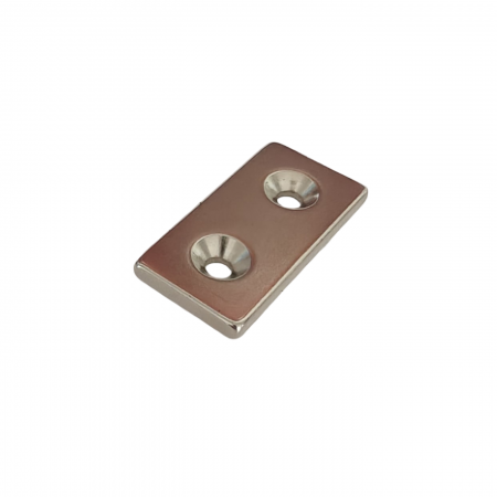 Hobby si gadgeturi - Magnet neodim 50x25x5 mm, 2 x gaura de 5.5 mm cu sanfren, dreptunghiular, argintiu, N35