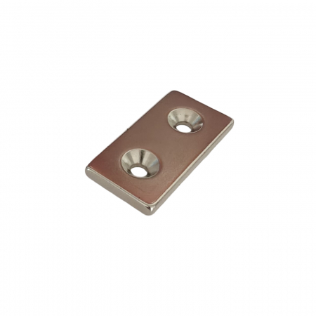 Magneti - Magnet neodim 50x30x5 mm, 2 x gaura de 5 mm cu sanfren, dreptunghiular, argintiu, N35
