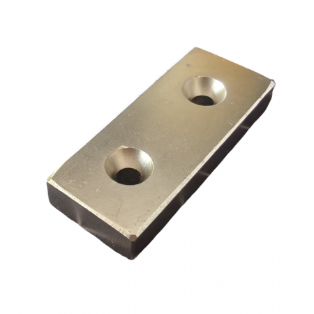 Magneti - Magnet neodim 60x25x10 mm, 2 x gaura de 5.5 mm cu sanfren, dreptunghiular, argintiu, N35