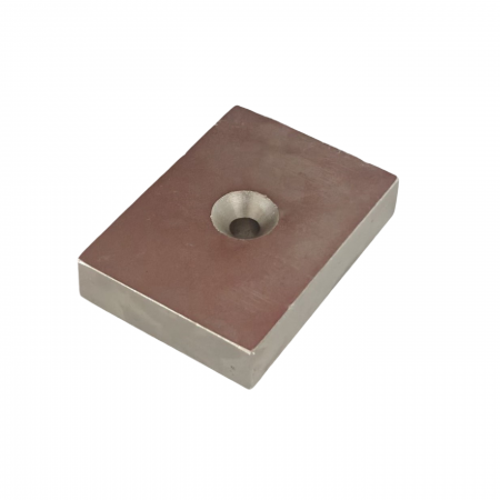 Magneti - Magnet neodim 80x60x17 mm, gaura de 8.5 mm cu sanfren, dreptunghiular, argintiu, N35
