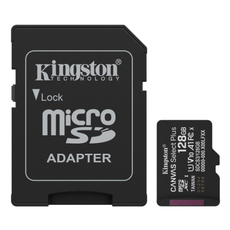 Carduri memorie - Card memorie Kingston Canvas Select Plus microSDXC, 128GB, Class 10, UHS-I U1, V10, A1, citire 150MB/s, adaptor SD