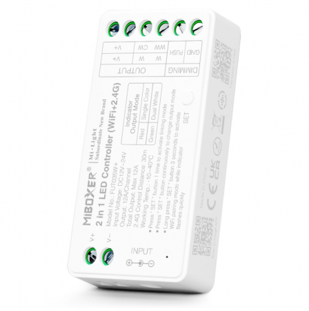 Controllere - Controler LED MiBoxer, FUT035W+, 2 in 1, WiFi + 2.4GHz, Monocrom si CCT, 12A, 12–24V, Tuya
