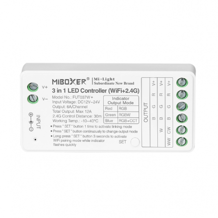 Controllere - Controller Dimmer Led RGB/RGBW/RGB+CCT, Tuya, WiFi+RF 2.4Ghz, 12-24VDC MiBoxer FUT037W+