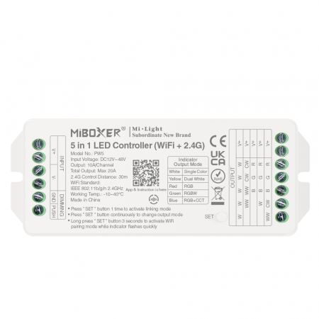 Controllere - Controler LED 5in1 (WiFi+2.4G), MiBoxer, PW5, iesire max 20A, DC 12V-48V, Tuya