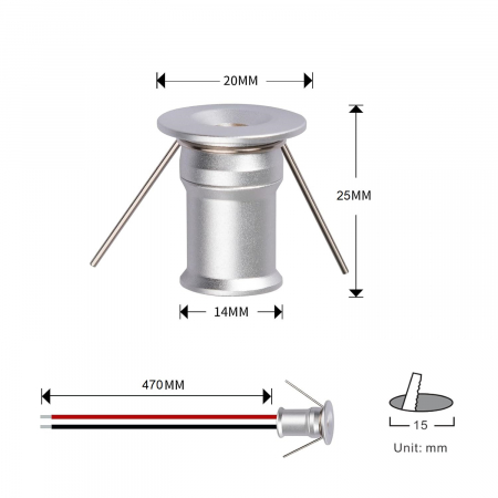 Pachet 9 buc spot LED ingropat, 120 grade, alb cald, 12 VDC 1W, minimodul12VWW [1]
