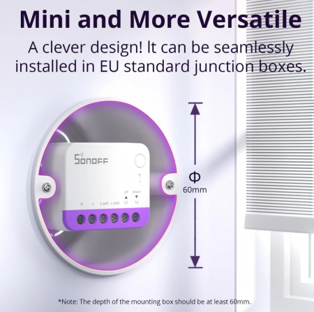 Mini-comutator smart Sonoff MINI-RBS, Wi-Fi + Matter, 1A, Control procentual, Programare, Compatibil Alexa, Google Assistant si Apple Home, Alb [3]