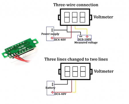 Mini voltmetru digital cu afisaj LED rosu 0.28" cu trei fire 0-30V [2]