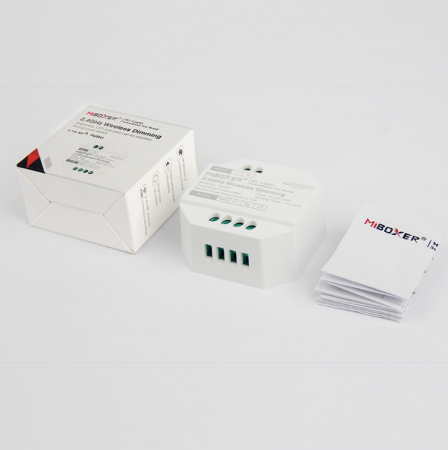 Modul wireless MiBoxer PUSH1, pentru intrerupator clasic cu revenire, dimmer RGB+CCT, 2.4GHz, AC100-240V, dimming 0.1-100%, RF control 30m, montaj in priza clasica, alb [1]