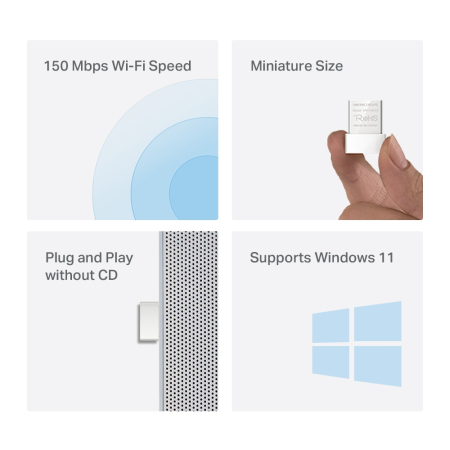 Adaptor Wi-Fi USB Mercusys MW150US, N150, 150 Mbps, 2.4GHz, Nano USB, Windows 11 [1]