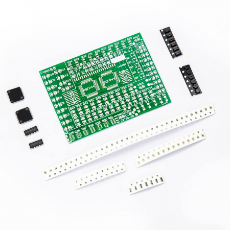 Kit practica lipire SMD, Placa PCB antrenament cu 82 componente, rezistente, condensatori, diode, tranzistori, circuite integrate, 80x59mm [1]