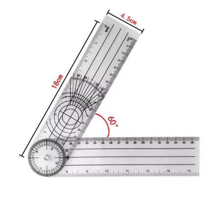Goniometru rotativ 360°, rigla 0-360 mm, PVC, masurare unghiuri medical, tehnic, DIY [1]