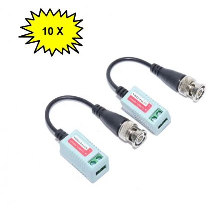 Video balun - Pachet 10 x set videobalun cu fir HD-CVI/HDTVI/AHD
