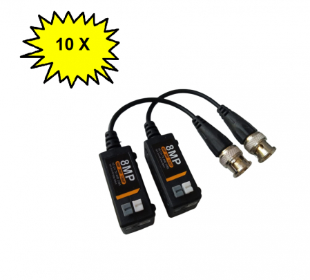 Video balun - Pachet 10 x set videobalun, prindere rapida, AHD-CVI-TVI-CVBS 8MP- 4K
