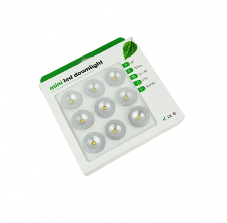 Module Led - Pachet 9 buc spot LED ingropat, 120 grade, alb cald, 12 VDC 1W, minimodul12VWW