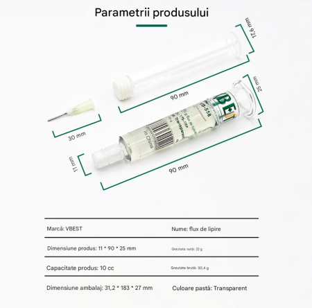 Pasta lipire VB-558 in seringa 10g, flux fara curatare, pentru electronica si reparatii placi [3]