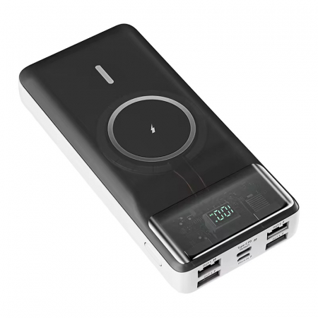 Powerbank - Powerbank 20000 mAh alb Konfulon M17W, 4 iesiri USB + 1 iesire Type-C PD 20W, USB 22.5W, incarcare wireless 15W