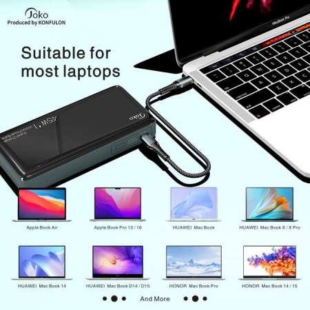 Acumulator extern 20000 mAh negru Konfulon J09, 2 iesiri USB + 1 iesire Type C, 45W Fast Charge PD [2]