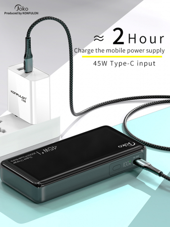 Acumulator extern 20000 mAh negru Konfulon J09, 2 iesiri USB + 1 iesire Type C, 45W Fast Charge PD [1]
