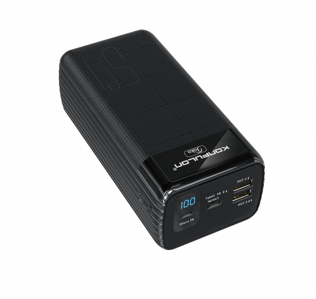 Powerbank - Acumulator extern 50000 mAh negru Konfulon A24Q, cu display, 2 iesiri USB + 1 iesire Type C, 22.5W Fast Charge PD