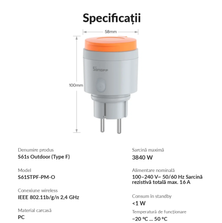 Priza smart Sonoff S61STPF WiFi 16A, pentru exterior IP44, compatibila Matter, Wi-Fi si eWeLink (S61STPF-PM-O) [8]