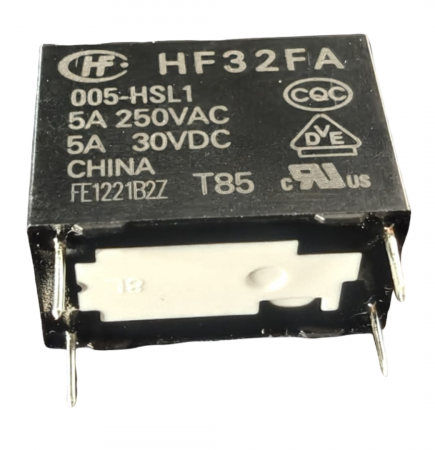 Releu electromagnetic HF32FA/005-HSL1, 5V DC, 5A, SPST-NO, miniatural, montaj THT [1]