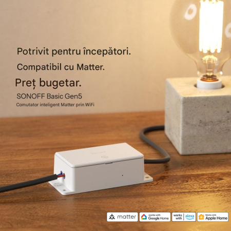 Smart Switch SONOFF Basic Gen5,  Matter over WiFi, 100-240V AC, 10A, 1CH, releu inteligent, compatibil Apple Home Google Alexa, BASIC-1GS [2]