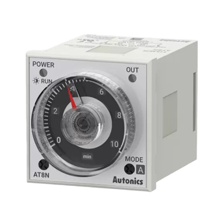 Echipamente de laborator - Releu temporizator multifunctional 0,05 secunde–100 ore, 100–240V AC / 24–240V DC, pentru automatizari si tablouri electrice (Autonics AT8N)