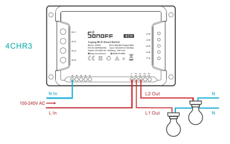 Releu wireless Wi-Fi 4 canale Sonoff 4CH R3 [3]