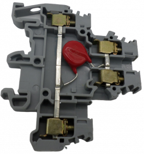 Electrice - Rigleta cu 2 randuri si varistor  conectat intre cele doua randuri . M4/9.PV 24/15