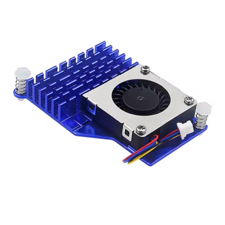 Cooler Raspberry Pi 5 cu radiator aluminiu si ventilator PWM 30x30, paduri termice, albastru [1]