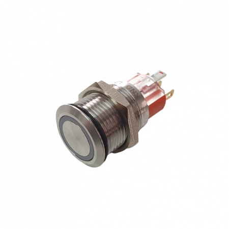 Intrerupatoare si comutatoare de circuit - Buton metalic fara retinere 24V 22mm cu led rosu S22-FJ11-ER/24V