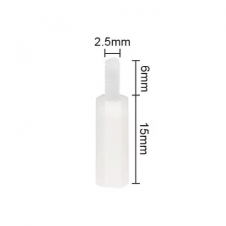 Set 20 distantiere hexagonali nylon M2.5, 15+6mm, alb, izolatori, pentru PCB si electronica [1]