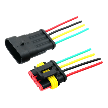 Conectica - Set conector auto etans 4 pini, superseal, 12V/24V, mufa tata-mama cu fire pentru instalatii auto (OKN428-11-4)