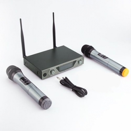 Set microfon UHF cu 2 canale, 2 x microfon de mana si receptor, WF-759 [1]