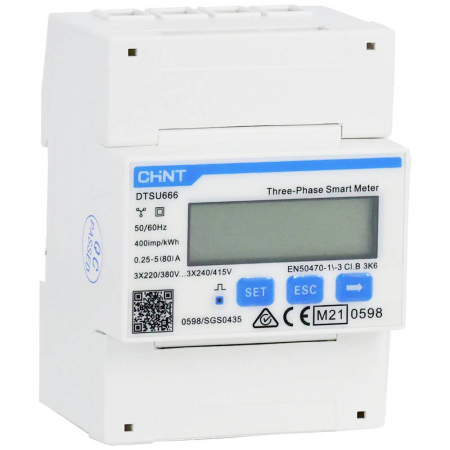 Controler incarcare solara - Smart meter trifazat Chint DTSU666, RS485, 230/400V 1,5(6)A