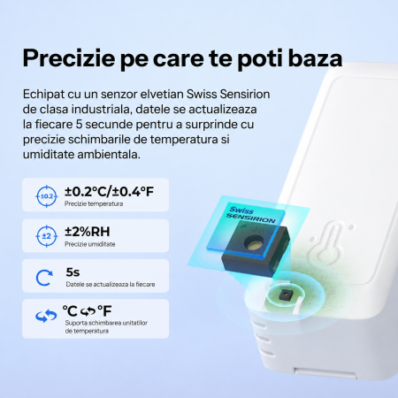 Senzor temperatura si umiditate Zigbee 3.0 pentru monitorizare ambientala, punct de roua si VPD (SNZB-02B) [2]