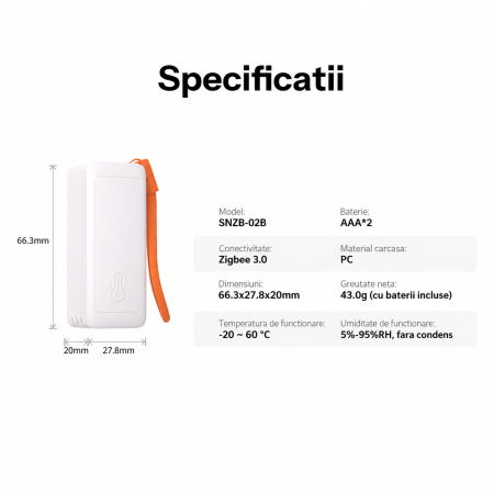 Senzor temperatura si umiditate Zigbee 3.0 pentru monitorizare ambientala, punct de roua si VPD (SNZB-02B) [8]