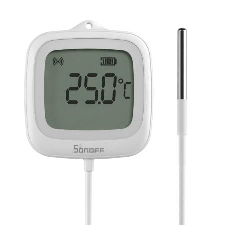Smart home - Termometru smart SONOFF cu sonda externa 1.5 m, Zigbee 3.0, ecran LCD 2.2 inch, protectie IP65, pentru lichide, frigidere si spatii inchise (SNZB-02LD)