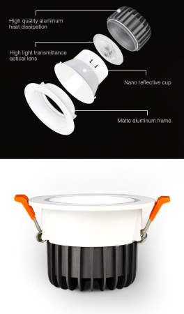 Spot LED MiBoxer FUT070, 6W, incastrat, RGB+CCT, 550LM, 2700K-6500K, lumina ajustabila, 2.4GHz, control de la distanta 30m, AC100-240V, anti-glare, alb [7]