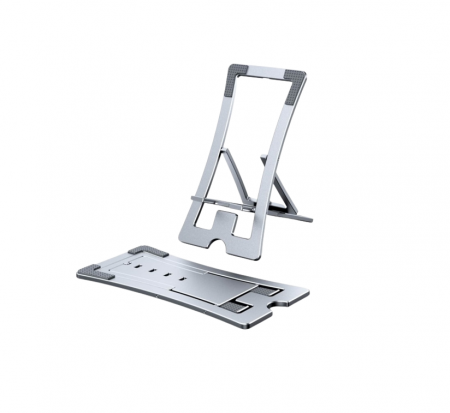 Suporturi telefoane - Suport pliabil Konfulon CM23, aluminiu, argintiu, pentru telefoane mobile