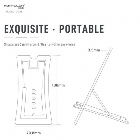 Suport pliabil Konfulon CM23, aluminiu, argintiu, pentru telefoane mobile [5]