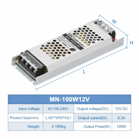 Sursa alimentare slim MN-100W12V, 12V, 8.3A, 100W, carcasa aluminiu, driver LED, protectii multiple, IP20 [3]