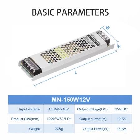 Sursa alimentare slim MN-150W12V, 12V, 12.5A, 150W, carcasa aluminiu, driver LED, protectii multiple, IP20 [3]