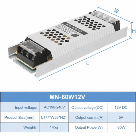Sursa alimentare slim MN-60W12V, 12V, 5A, 60W, carcasa aluminiu, driver LED, protectii multiple, IP20 [3]