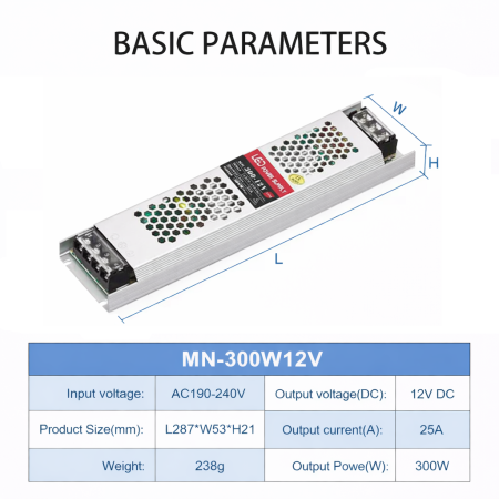 Sursa alimentare slim MN-300W12V, 12V, 25A, 300W, carcasa aluminiu, driver LED, protectii multiple, IP20 [3]