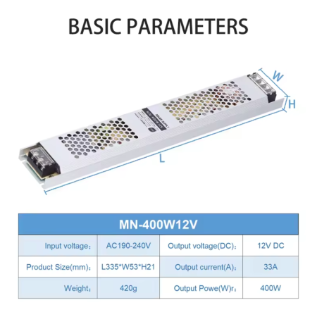 Sursa alimentare slim MN-400W12V, 12V, 33A, 400W, carcasa aluminiu, driver LED, protectii multiple, IP20 [3]