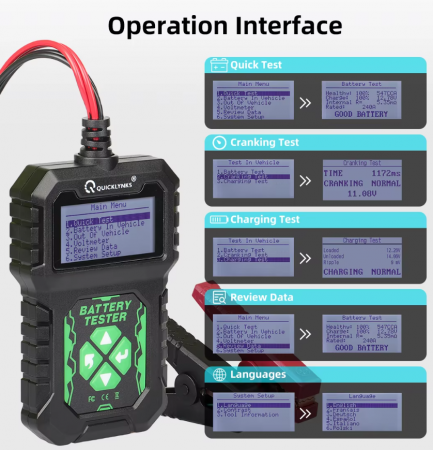 Tester baterie auto, Quicklynks, Ecran LCD, 8-30V, 30Ah-220Ah, Negru [3]