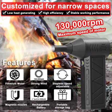 Suflanta aer portabila, Violent, ZY7400, indicator baterie, turbo fan, 130000 RPM, 4 trepte de putere, baterie 5000 mAh, negru [4]