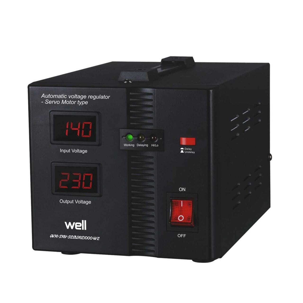 Stabilizator Well Secure 1000VA 600W, vedere frontala